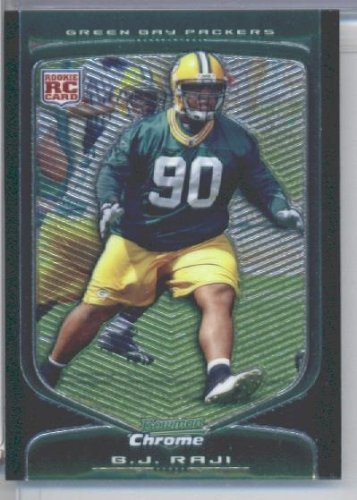 2009 Bowman Chrome Football Rookie Card (RC) #145 B.J. Raji Green Bay Packers Mint Condition - Shipped In Protective Screwdown Display Case!