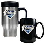 MLB San Diego Padres Stainless Steel Travel Mug & Black Ceramic Mug Set - Primary Logo