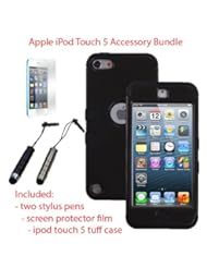 Network Media Player: MINITURTLE, Premium Sleek Dual Layer 2 in 1 Hybrid Protective TUFF Case Cover, Two Mini Stylus Pen, and Screen Protector Film for Apple iPod Touch 5 5th Generation (Black) - DRAGONCELL