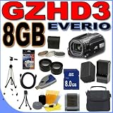 JVC Everio GZ-HD3 60GB Hard Drive HDD 3CCD Camcorder with 10x Optical Zoom PLUS 8GB SDHC Memory Card - Extra Rechargeable Battery - Rapid External Charger - 3 Piece Filter Kit - 0.45x Wide Angle & 2x Telephoto Lenses - Full Size Tripod - GZHD3 BigVALUEInc Accessory Saver Bundle + MORE