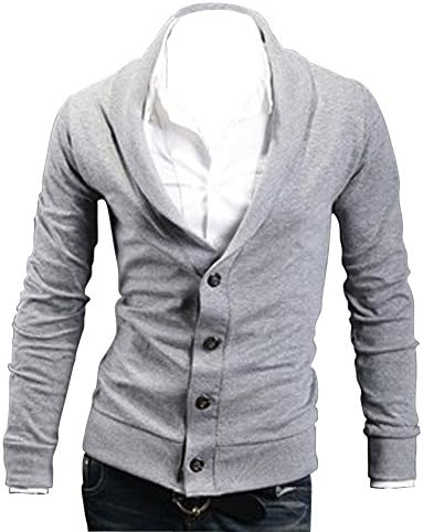 Hellojuncao Men's Slim Wild Button Placket Spell Color Cardigan Casual Sweaters