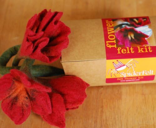 Spiderfelt 3 Flower Wet Felting Kit Felted Wool Roving - Poppy