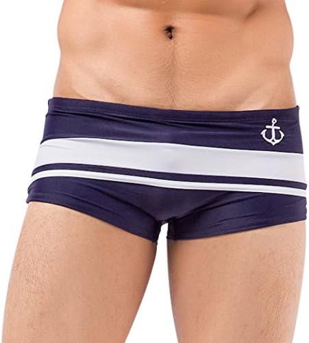 Snowman Lee Mens Sexy Comfortable Soft Colorful Strips Swimming Trunks (L,blue)