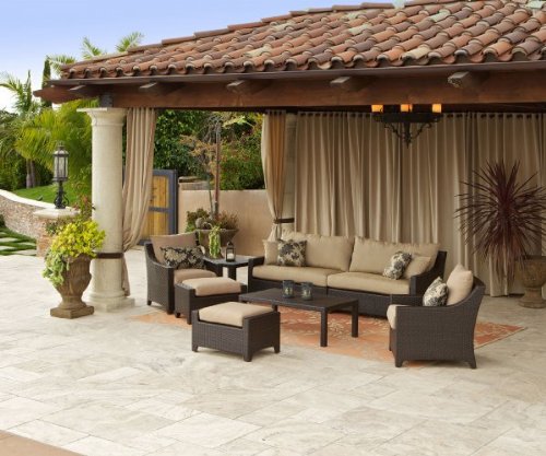 RST Outdoor Delano Sofa and Club Chair Seating Set with Coffee and End Table Patio Furniture, 7-Piece