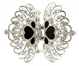 Hair Clip - H87 - Silver Peacock Style ~ Black and Clear