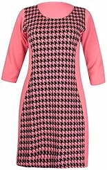 Plus Size Houndstooth Print Elbow Length Sleeves Polyester  Dress