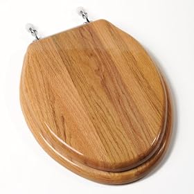 Comfort Seats C1B1E-17CH Designer Solid Wood Toilet Seat with PVD Chrome Hinges, Elongated, Oak by Comfort Seats