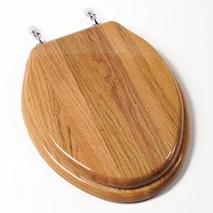 Comfort Seats C1B1E-17CH Designer Solid Wood Toilet Seat with PVD Chrome Hinges, Elongated, Oak