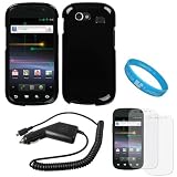 Candy Black Rubberized Protective Crystal Hard Case Cover for T-Mobile Samsung Nexus S Android Smartphone (Samsung GT-i9020) + 2 Piece Clear Screen Protector + Black Rapid Car Charger with IC Chip + SumacLife TM Wisdom Courage Wristband