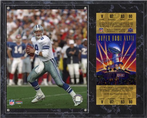 Troy Aikman Sublimated 12x15 Plaque | Details: Dallas Cowboys, Super Bowl XXVII, with Replica ticket