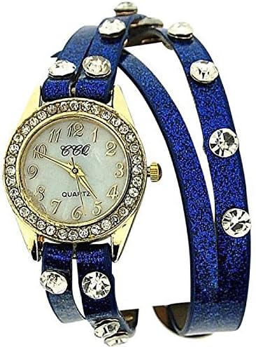 TOC Ladies Crystal Studded Extra Long Dark Blue Glitter Strap Dress Watch SW1096