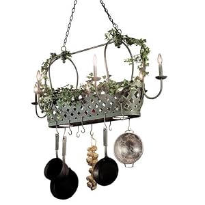 Kalco 3620AG Antique Gold French Market Rustic / Country 6 Light Pot Rack With Down Lights and 10 Ho