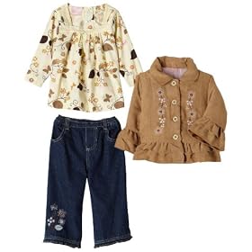 Nannette Baby Girls 3-Piece Ruffle Jacket Set, Khaki/Beige