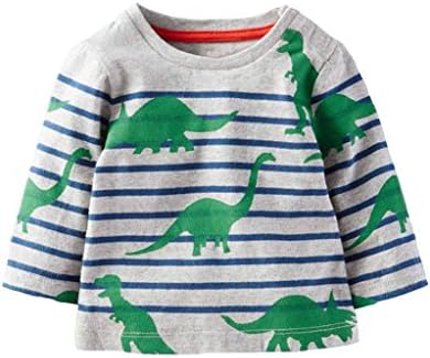 Cute Honey Little Girls' Kids Long Sleeve T-Shirts Dinosaur Green Stripes 3T