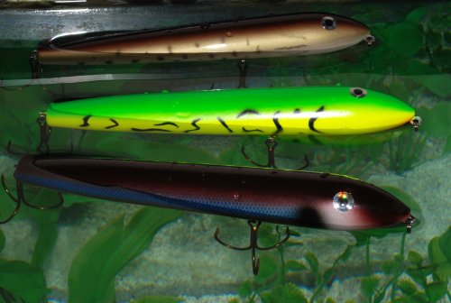 Lot of 3 Wooden Cidewinder Stickbait Fishing Lures for Muskie/Musky, Pike, Largemouth, Walleye