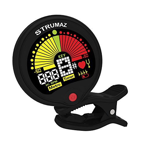 Clip On Guitar Tuner - Premium. Standard, Flat & Capo Tuning. 5 Modes inc. Chromatic, Bass, Violin, Ukulele. Best Acoustic or Electric Digital Vibration Tuners for Various Instrument and All Musician.