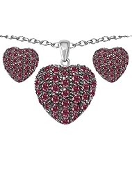 Original Star K (tm) Created Ruby Puffed Heart Love Pendant Box Set with matching earrings in 925 Sterling Silver