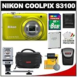 Nikon Coolpix S3100 14.0 MP Digital Camera (Yellow) with 8GB Card + Battery ....