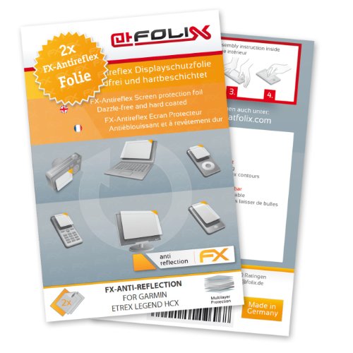 2 x atFoliX FX-Antireflex Antireflective screen protector for Garmin Etrex Legend HCx / HC-x - Anti-glare screen protection! Highest Quality - Made in Germany!