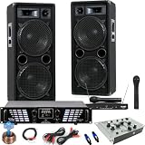 Produkt-Bild: 3000W PA Anlage Boxen MP3 USB SD Endstufe Mixer Funkmikrofonset DJ-712
