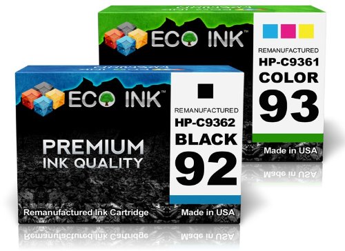 ECO INK Compatible / Remanufactured for HP 92 HP 93 C9362WN C9361WN (1 Blk + 1 Clr) Ink Cartridges for HP PhotoSmart C3110, C3180, 7800, C3125, 7830, 7838, C3140, 7850, C3150, C3100, C3170, C3180, HP Deskjet 5442, 5420v, 5440v, 5443, 5440xi, 5420, 5438, 5440, HP PSC 1500, 1507, 1510, 1513, 1503, 1508, 1510v, 1513s, 1504, 1509, 1510xi, 1514, 1506 On Sale