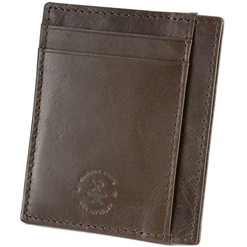 Hammer Anvil RFID Blocking Genuine Leather Front Pocket Wallet Card Case Brown
