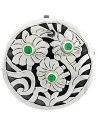Sterling Silver Brooch / Pendant Green Beads, 1 5/8 inch tall