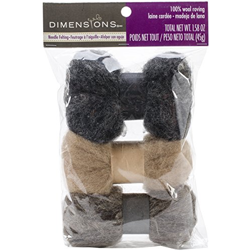 Dimensions Crafts 72-74018 Neutrals Wool Roving Trio for Needle Felting