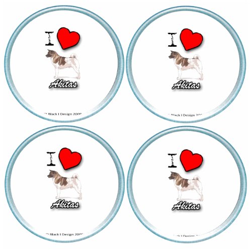 Gift Boxed Set of 4 Round Coasters Dog I Love Akitas