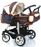ADBOR Twin Pram DUO + 2xCar Seat No.15 graphite / beige / orange ADBOR Twin Pram DUO + 2xCar Seat No.15 graphite / beige / orange