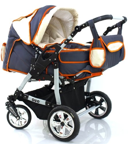 ADBOR Twin Pram DUO + 2xCar Seat No.15 graphite / beige / orange ADBOR Twin Pram DUO + 2xCar Seat No.15 graphite / beige / orange