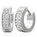 Urban Male Stainless Steel CZ Set Hinged Hoop Earrings For Men