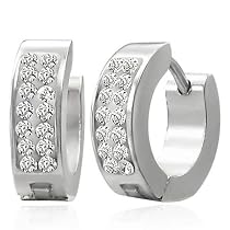 Urban Male Stainless Steel CZ Set Hinged Hoop Earrings For Men