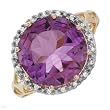 Ring With 5.25ctw Precious Stones - Genuine Diamonds and Amethyst in Yellow Gold - Certificate Available.