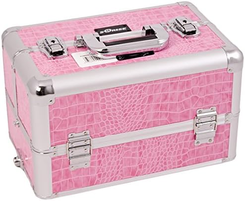 Craft Accents Professional Aluminum Cosmetic Makeup Case, Pink Crocodile, 128 Ounce