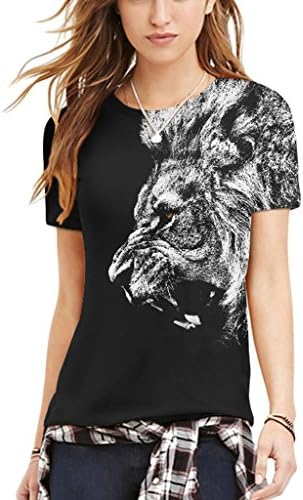 Pretty321 Women Girl Black Lion Face Digital 3D Print Tee Slim Fit T-shirt Unisex (US(Women 6-7/S| Men XS+) Ignore Our Tag, Amazon)