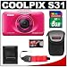 Nikon Coolpix S31 Shock & Waterproof Digital Camera (Pink) with 8GB Card + Case + Float Strap + Accessory Kit