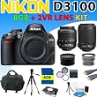Nikon D3100 D-3100 Digital SLR Camera w/ Nikon 18-55mm + 55-200mm Vr Nikkor Lens + 3 Extra Lens, 8gb Sdhc Memory, Reader, Aluminum Tripod, Deluxe Camera Case, Hdmi Cable and More (8gb 5lens Pro Shooter Kit)