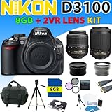 IMAGE OF Nikon D3100 D-3100 Digital SLR Camera w/ Nikon 18-55mm + 55-200mm Vr Nikkor Lens + 3 Extra Lens, 8gb Sdhc Memory, Reader, Aluminum Tripod, Deluxe Camera Case, Hdmi Cable and More (8gb 5lens Pro Shooter Kit)