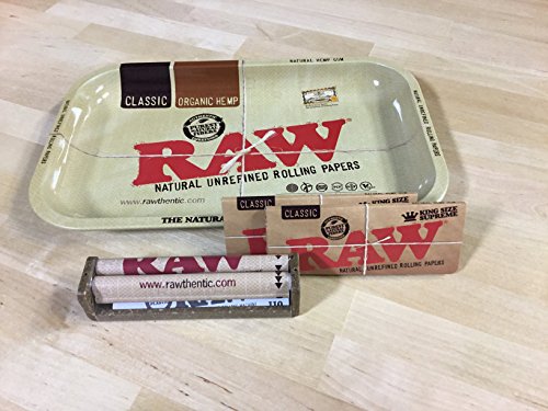 Raw Rolling Combo - Raw Rolling Tray 11 in x 7 in + Raw 110mm Roller Machine + (2) Raw King Size Rolling Papers