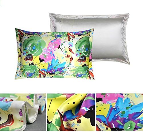 Shining painting-yellow, 100% Pure 25mm Mulberry Silk Facial &amp; Hair Beauty Pillowcase, Standard/Queen Size£¬ one pillowcase included only