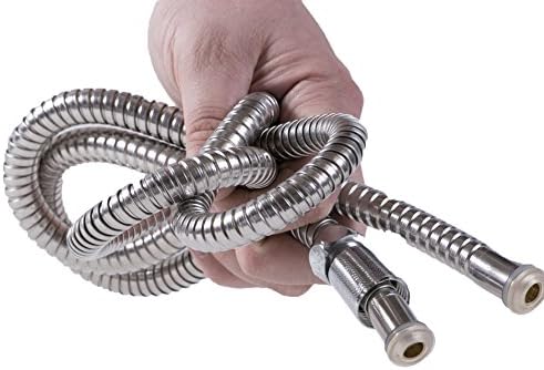 Shower Hose XL - Extra Long Stretchable Stainless Steel Heavy Duty Metal Handheld Extension Shower Hose - 80 inches (6 Feet 8 Inches) 2 Meters - Brass Coupler Rubber Gasket And Plumbers Tape