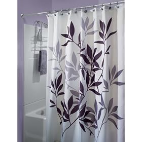 Black and Gray Leaves Fabric Shower Curtain