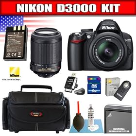 Nikon D3000 10MP Digital SLR Camera with 18-55mm f/3.5-5.6G AF-S DX VR Nikkor Zoom and 55-200mm f/4-5.6G VR Lenses Package 6