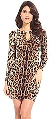 Long Sleeves Leopard Print Polyester/Spandex Keyhole Club Dress/Evening Dress/Mini Dress 