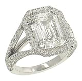 Ladies Emerald Cut (5.45cttw K/VS2 Gemological Institute Of America) Diamond Ring with Pave (2.20cttw) Diamond Trim with Split Shank