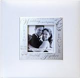 MCS MBI 846616 9 by 9-Inch Fabric Expressions with Frame Front 200 Pocket Album in White in Wedding Theme