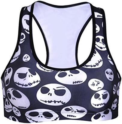 Women Cartoon Seamless Racerback Sports Bra Yoga GYM Stretch Workout Tank Top Color:The Nightmare Before Christmas Jack Skellington B Size:L