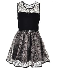 Girls Leopard Print Belted Polyester/Spandex/Velvet  Dress