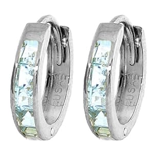 Buy 0.925 STERLING SILVER HOOP EARRING WITH GENUINE AQUAMARINES